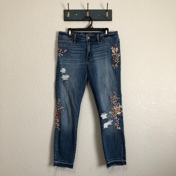 Abercrombie & Fitch Harper Low Rise Ankle Embroidered Jeans Women's 27 4s Artsy - Picture 1 of 12